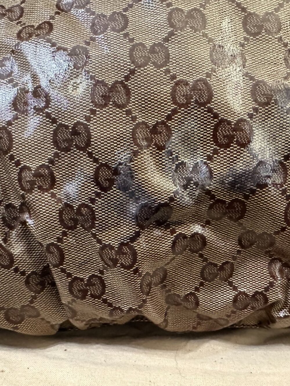 Gucci GG Crystal Canvas Hysteria Fold-Over Hobo- back has a stain/wear - Picture 13 of 13